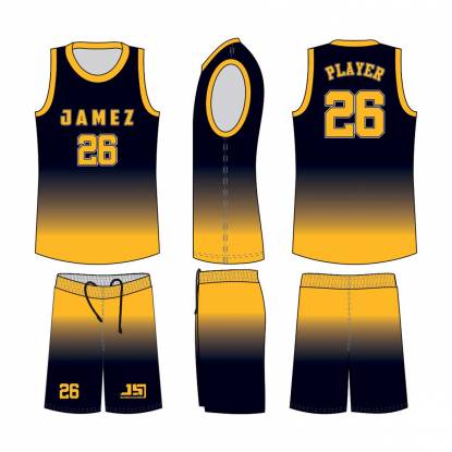 Black And Light Yellow Printed Basketball Uniforms For Adults Custom Unisex Sportswear Manufacturers, Suppliers, Exporters in Texas