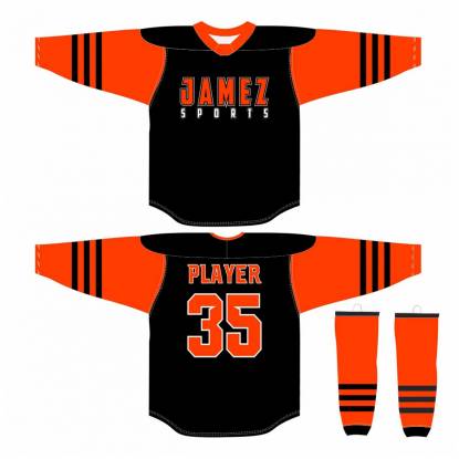 Black And Orange Ice Hockey Jersey Unisex Custom Designs All Sizes Available Manufacturers, Suppliers, Exporters in Texas