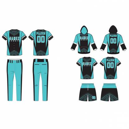 Black And Sky Blue Softball Uniforms Custom Designs Anti UV Plus Size Super Quality Manufacturers, Suppliers, Exporters in Texas