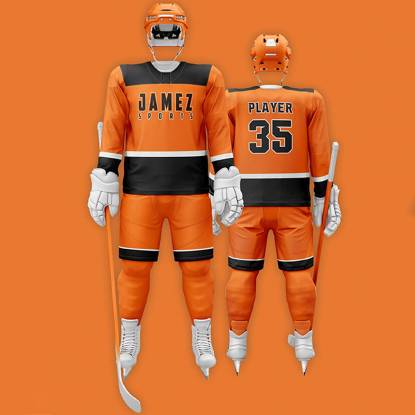 Black Orange And White Ice Hockey Jersey Regular Fit Anti Bacterial Quick Dry For Adults Manufacturers, Suppliers, Exporters in Texas