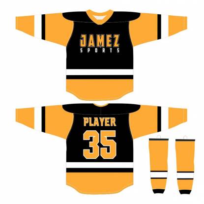 Black Yellow And White Ice Hockey Jersey For Adults Custom Designs Printed Regular Fit Manufacturers, Suppliers, Exporters in Texas