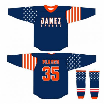 Blue Orange And White Ice Hockey Jersey Regular Fit Super Quality Machine Wash Manufacturers, Suppliers, Exporters in Texas