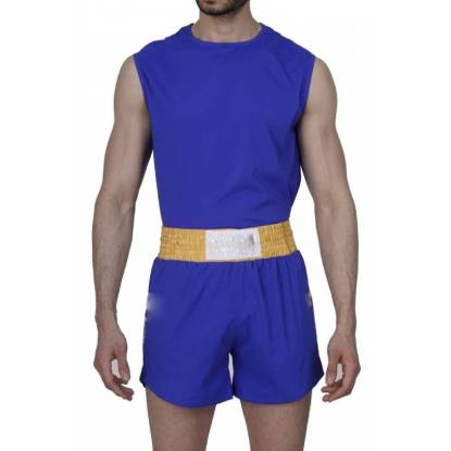 Blue Plain Sleeveless Polyester Boxing Uniform for Men Size Large Manufacturers, Suppliers, Exporters in Texas