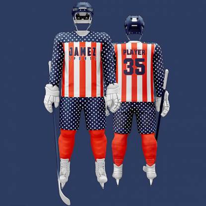 Blue Red And White Ice Hockey Jersey Regular Fit Polyester Fabric Quick Dry Anti Bacterial Manufacturers, Suppliers, Exporters in Texas
