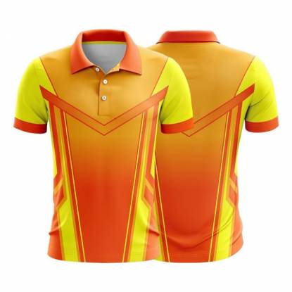Comfortable Orange Yellow Cut And Sew Cricket Shirt Short Sleeve Fold Down Manufacturers, Suppliers, Exporters in Texas