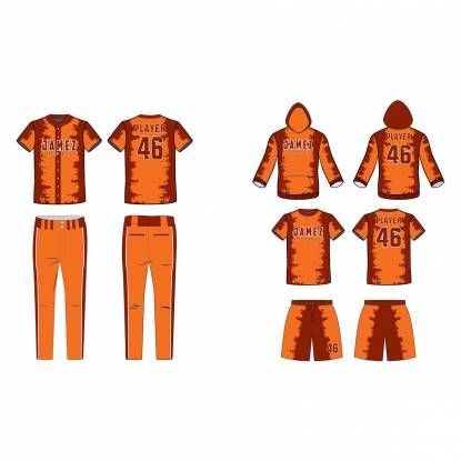 Custom Printed Unisex Baseball Uniforms Orange Dark Brown 100 Percent Cotton Manufacturers, Suppliers, Exporters in Texas