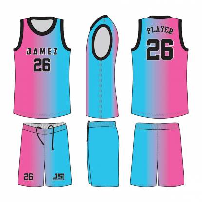 Custom Unisex Basketball Uniforms Anti Bacterial Quick Dry Pink And Light Blue Half Sleeves Manufacturers, Suppliers, Exporters in Texas