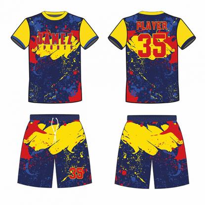 Dark Blue Red And Yellow Soccer Uniforms Half Sleeves Polyester Fabric Quick Dry Manufacturers, Suppliers, Exporters in Texas