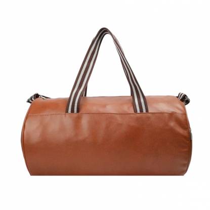Elegant Brown Leather Duffle Bag With Striped Handles For Gym And Travel Manufacturers, Suppliers, Exporters in Texas