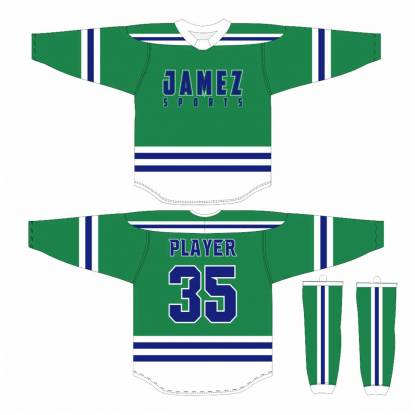 Green Blue And White Ice Hockey Jersey Polyester Printed Design Round Neck Manufacturers, Suppliers, Exporters in Texas