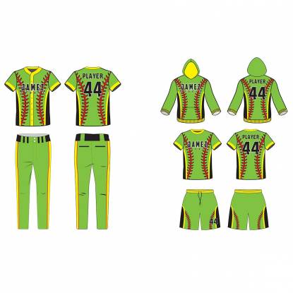Green Yellow And Red Softball Uniforms For Adults Unisex Anti Bacterial Quick Dry Breathable Manufacturers, Suppliers, Exporters in Texas