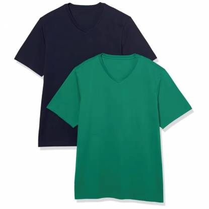 Green and Blue Polyester Cotton Solid V Neck T-Shirt Lightweight Quick Dry Half Sleeve Manufacturers, Suppliers, Exporters in Texas