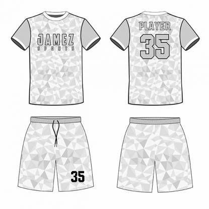 Grey And White Soccer Uniforms For Adults Round Neck Printed Custom Designs Polyester Fabric Manufacturers, Suppliers, Exporters in Texas