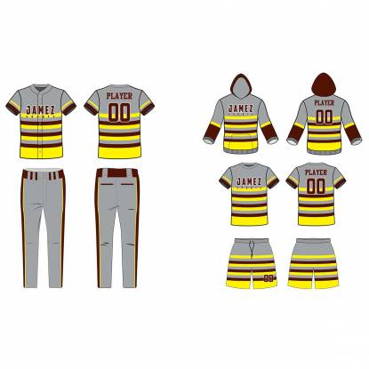 Grey Brown And Yellow Softball Uniforms Custom Designs Anti UV Plus Size Regular Fit Manufacturers, Suppliers, Exporters in Texas