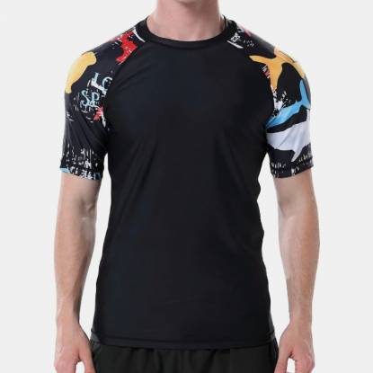 Lightweight Black Rash Guard Short Sleeve Athletic Fit Crew Neck Polyester Manufacturers, Suppliers, Exporters in Texas