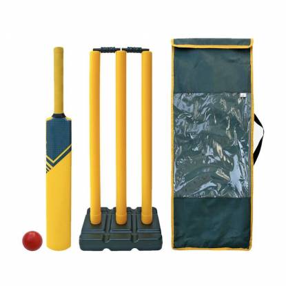 Lightweight Yellow Plastic and PVC Cricket Kit with Rubber Grip Bat and Batting Tee Manufacturers, Suppliers, Exporters in Texas