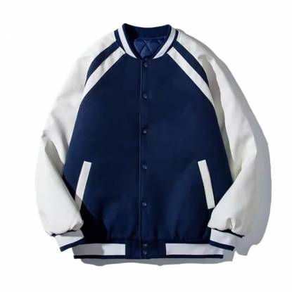 Mens Cotton Varsity Jacket Blue and White Button Closure Durable Casual Fashion Jacket Manufacturers, Suppliers, Exporters in Texas