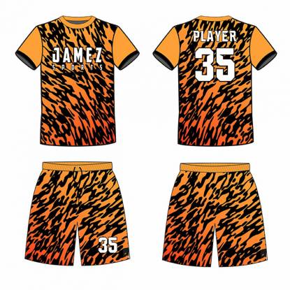 Orange And Black Soccer Uniforms Custom Designs Anti Bacterial Quick Dry Half Sleeve Manufacturers, Suppliers, Exporters in Texas