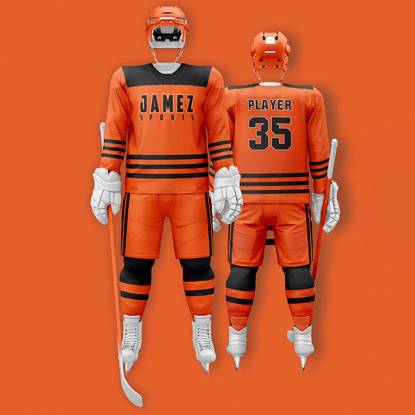 Orange And Blue Ice Hockey Jersey Anti Bacterial Custom Designs Quick Dry Manufacturers, Suppliers, Exporters in Texas