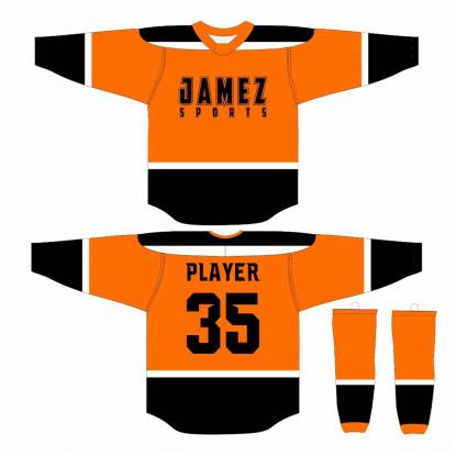 Orange White And Black Ice Hockey Jersey Custom Designs Anti UV Quick Dry For All Sizes Manufacturers, Suppliers, Exporters in Texas