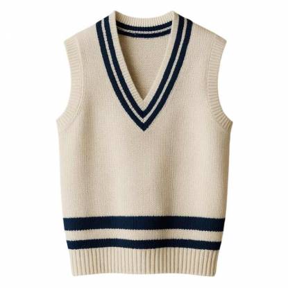 Performance Off White Cricket Vest Sleeveless V Neck Striped Collar Manufacturers, Suppliers, Exporters in Texas