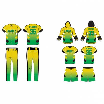 Quick Dry And Anti Bacterial Softball Uniforms Green And Yellow Unisex Breathable Regular Fit Plus Size Manufacturers, Suppliers, Exporters in Texas