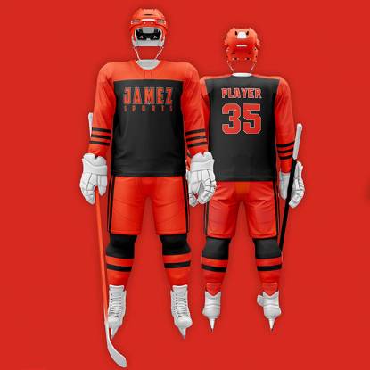 Red And Black Ice Hockey Jersey Printed Regular Fit Quick Dry Fabric Polyester Manufacturers, Suppliers, Exporters in Texas