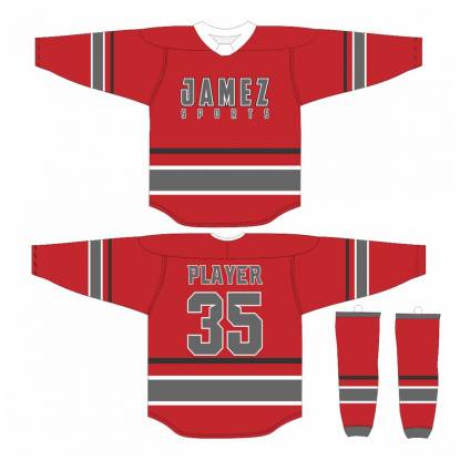 Red Black White And Grey Ice Hockey Jersey Custom Designs Anti Bacterial Quick Dry Manufacturers, Suppliers, Exporters in Texas