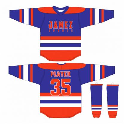 Red Blue And White Ice Hockey Jersey Anti Bacterial Quick Dry Breathable Super Quality Manufacturers, Suppliers, Exporters in Texas
