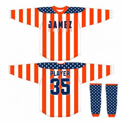 Red White And Blue Ice Hockey Jersey For Adults Quick Dry Polyester Machine Wash Manufacturers, Suppliers, Exporters in Texas