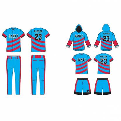 Sky Blue And Red Softball Uniforms Anti Bacterial Breathable Quick Dry Manufacturers, Suppliers, Exporters in Texas