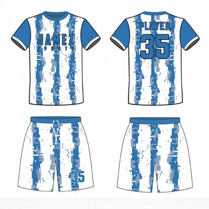 Sky Blue And White Soccer Uniforms Half Sleeve Polyester Fabric Printed Design Manufacturers, Suppliers, Exporters in Texas