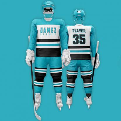 Sky Blue Black And White Ice Hockey Jersey For Adults Anti Bacterial Quick Dry Manufacturers, Suppliers, Exporters in Texas