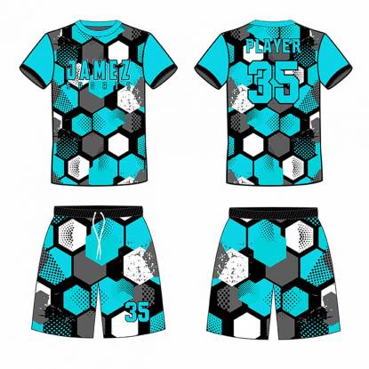 Sky Blue Black And White Soccer Uniforms Half Sleeve Polyester Fabric Manufacturers, Suppliers, Exporters in Texas
