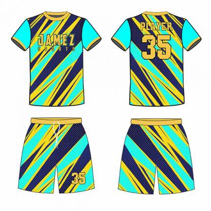 Sky Blue Blue And Yellow Soccer Uniforms Half Sleeve Regular Fit Anti Bacterial Quick Dry Manufacturers, Suppliers, Exporters in Texas