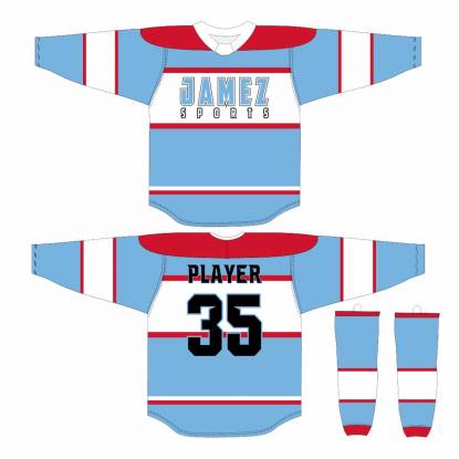 Skyblue Red White And Black Ice Hockey Jersey Quick Dry Breathable Machine Wash Manufacturers, Suppliers, Exporters in Texas