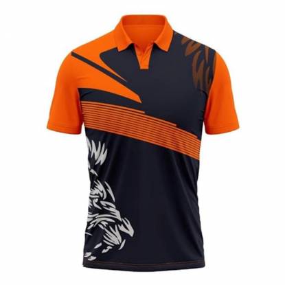 Stylish Orange Navy Blue Cut And Sew Cricket Shirt Half Sleeve Collared Neck Manufacturers, Suppliers, Exporters in Texas