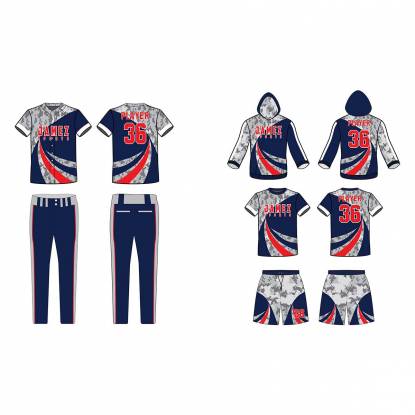 Unisex Baseball Uniforms Anti Bacterial Quick Dry Grey Blue Red Polyester Custom Printing Manufacturers, Suppliers, Exporters in Texas