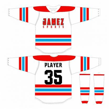 Unisex Ice Hockey Jersey Anti Bacterial Quick Dry Red Sky Blue And White Manufacturers, Suppliers, Exporters in Texas