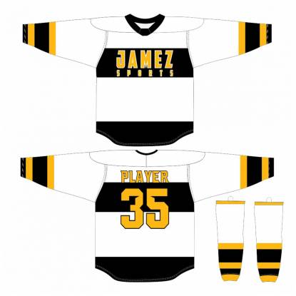 Unisex Ice Hockey Jersey Anti Bacterial Quick Dry White Black And Yellow Manufacturers, Suppliers, Exporters in Texas