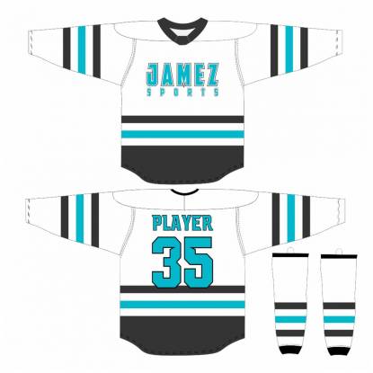 White Black And Blue Ice Hockey Jersey Quick Dry Anti Bacterial Round Neck Regular Fit Manufacturers, Suppliers, Exporters in Texas