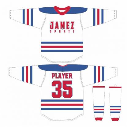 White Blue And Red Ice Hockey Jersey For Adults Quick Dry Breathable Manufacturers, Suppliers, Exporters in Texas