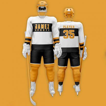 White Orange And Black Ice Hockey Jersey Regular Fit Quick Dry Polyester Fabric Manufacturers, Suppliers, Exporters in Texas