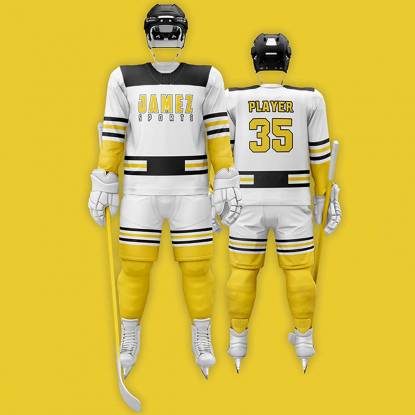 White Yellow And Black Ice Hockey Jersey Quick Dry Regular Fit Round Neck Good Quality Manufacturers, Suppliers, Exporters in Texas