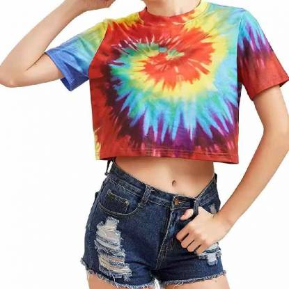 Women Cotton Polyester Multicolor Tie Dye Crop Top Regular Fit Summer Wear Manufacturers, Suppliers, Exporters in Texas