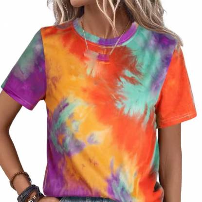 Women Round Neck Tie Dye Top Cotton Polyester Solid High Quality Manufacturers, Suppliers, Exporters in Texas