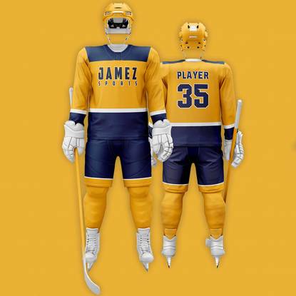 Yellow Blue And White Ice Hockey Jersey Regular Fit Anti Bacterial Quick Dry Manufacturers, Suppliers, Exporters in Texas