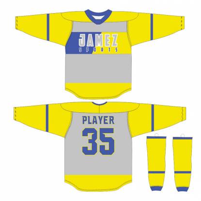 Yellow Grey And Blue Ice Hockey Jersey Regular Fit Custom Designs Breathable Manufacturers, Suppliers, Exporters in Texas