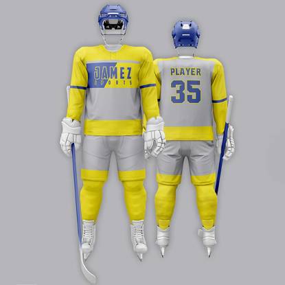Yellow Grey And Blue Ice Hockey Jersey Super Quality Quick Dry Fabric Polyester Manufacturers, Suppliers, Exporters in Texas